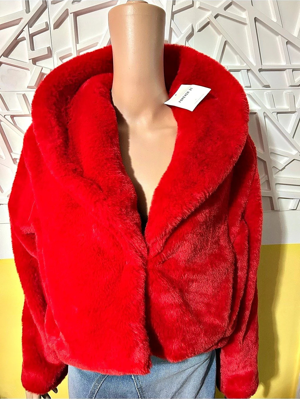 Forever 21 brand new Red Faux Fur Cropped Jacket